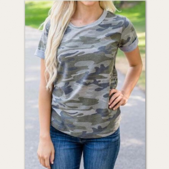 Fabutiq Tops - Rolled Sleeve Camo Top